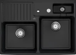 Villeroy & Boch Évier timbre d'office de cuisine à poser 2 bacs Tradition céramique noir mat* Evier Et Robinet De Buanderie