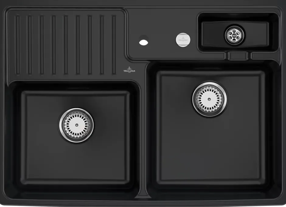 Villeroy & Boch Évier timbre d'office de cuisine à poser 2 bacs Tradition céramique noir mat* Evier Et Robinet De Buanderie