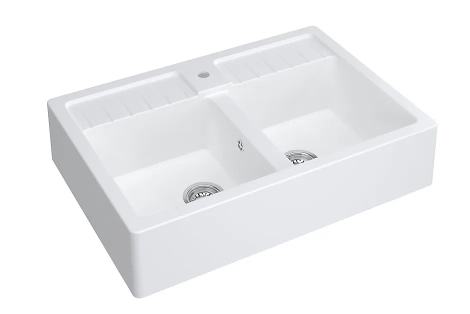 Carea Évier timbre d'office de cuisine à poser 2 bacs granit blanc glacial* Evier Et Robinet De Buanderie