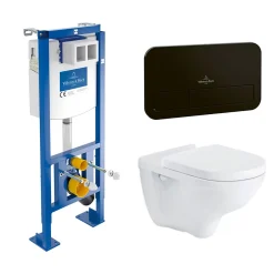 Villeroy & Boch Pack Bâti-support autoportant ViConnect + Plaque de commande noir mat + Cuvette suspendue O.Novo