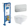 Villeroy & Boch Pack Bâti-support autoportant ViConnect + Plaque de commande chromée mat + Cuvette suspendue O.Novo