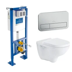 Villeroy & Boch Pack Bâti-support autoportant ViConnect + Plaque de commande chromée mat + Cuvette suspendue O.Novo