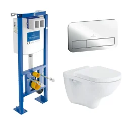 Villeroy & Boch Pack Bâti-support autoportant ViConnect + Plaque de commande chromée + Cuvette suspendue O.Novo* Wc Suspendu