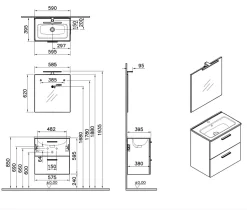 Vitra Mia ensemble avec meuble préassemblé 59x61x39,5 cm + miroir + lavabo céramique + éclairage LED, chêne (MIASET60D)