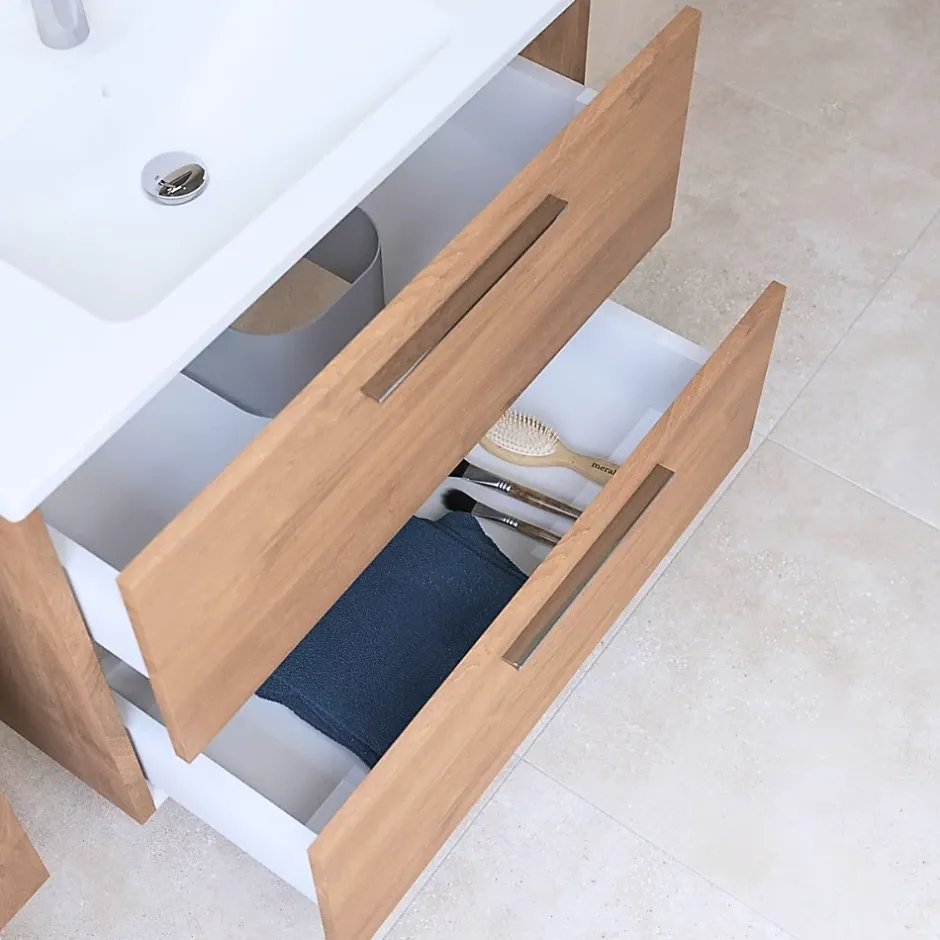 Vitra Mia ensemble avec meuble préassemblé 59x61x39,5 cm + miroir + lavabo céramique + éclairage LED, chêne (MIASET60D)