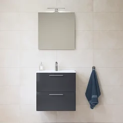 Vitra Mia ensemble meuble préassemblé 59x61x39,5 cm avec lavabo, miroir et éclairage LED, Anthracite brillant (MIASET60A)