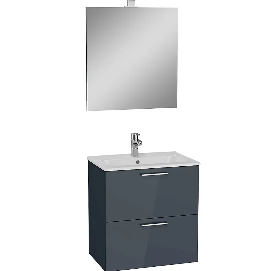 Vitra Mia ensemble meuble préassemblé 59x61x39,5 cm avec lavabo, miroir et éclairage LED, Anthracite brillant (MIASET60A)