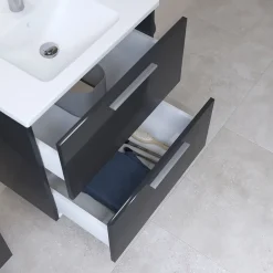Vitra Mia ensemble meuble préassemblé 59x61x39,5 cm avec lavabo, miroir et éclairage LED, Anthracite brillant (MIASET60A)