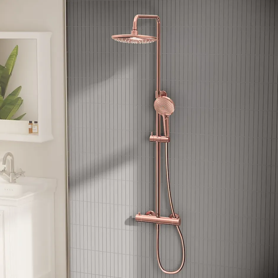 Vitra AquaHeat Bliss 240 2F colonne de douche cuivre avec mitigeur thermostatique et pomme de tête pluie ronde* Colonne De Douche Thermostatique