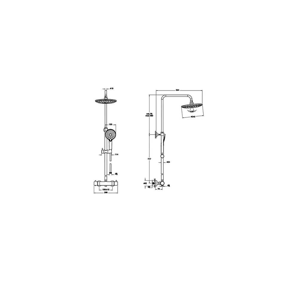 Vitra AquaHeat Bliss 240 2F colonne de douche cuivre avec mitigeur thermostatique et pomme de tête pluie ronde* Colonne De Douche Thermostatique
