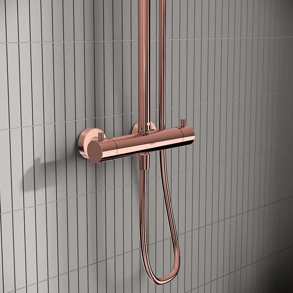 Vitra AquaHeat Bliss 240 2F colonne de douche cuivre avec mitigeur thermostatique et pomme de tête pluie ronde* Colonne De Douche Thermostatique