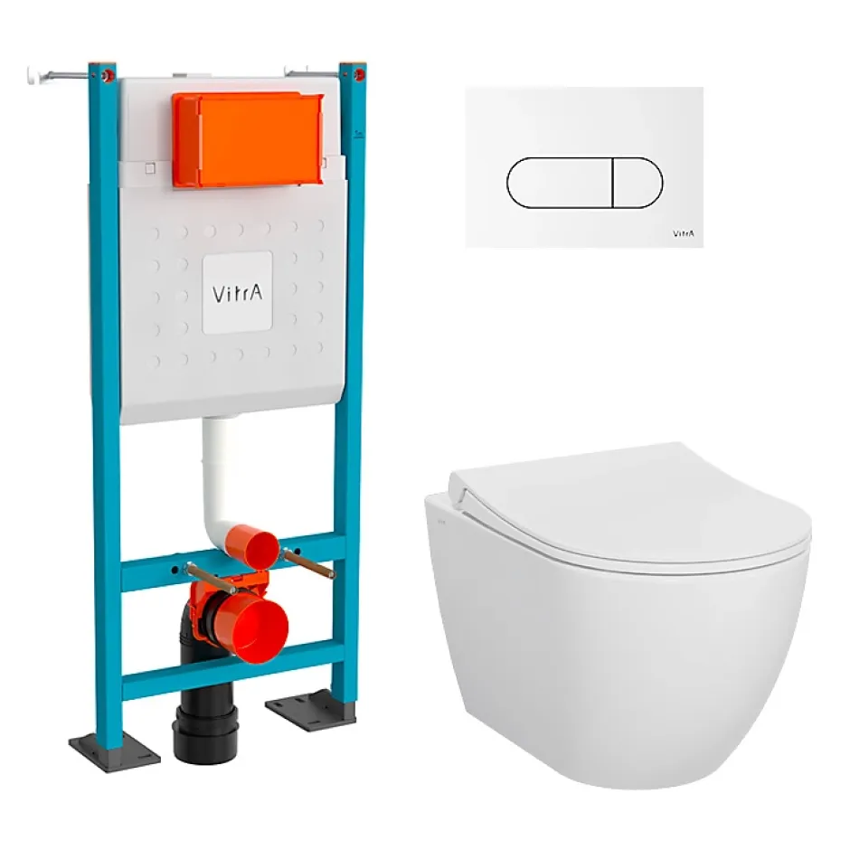 Vitra Pack WC Mia suspendu cuvette carénée fixations invisibles et bati support autoportant avec plaque Blanche* Wc Suspendu
