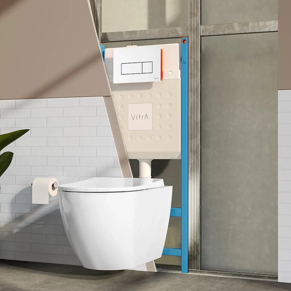 Vitra Pack WC Mia suspendu cuvette carénée fixations invisibles et bati support autoportant avec plaque Blanche* Wc Suspendu