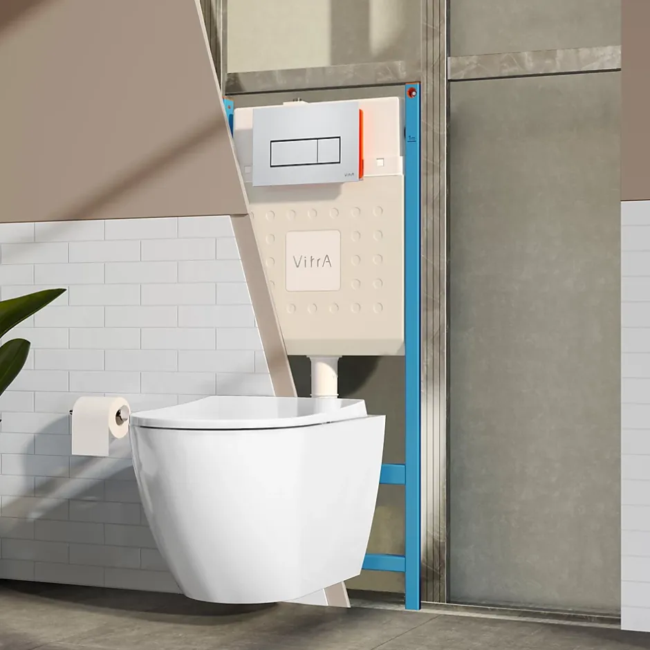 Vitra Pack WC Mia suspendu cuvette carénée fixations invisibles et bati support autoportant avec plaque Chromée* Wc Suspendu