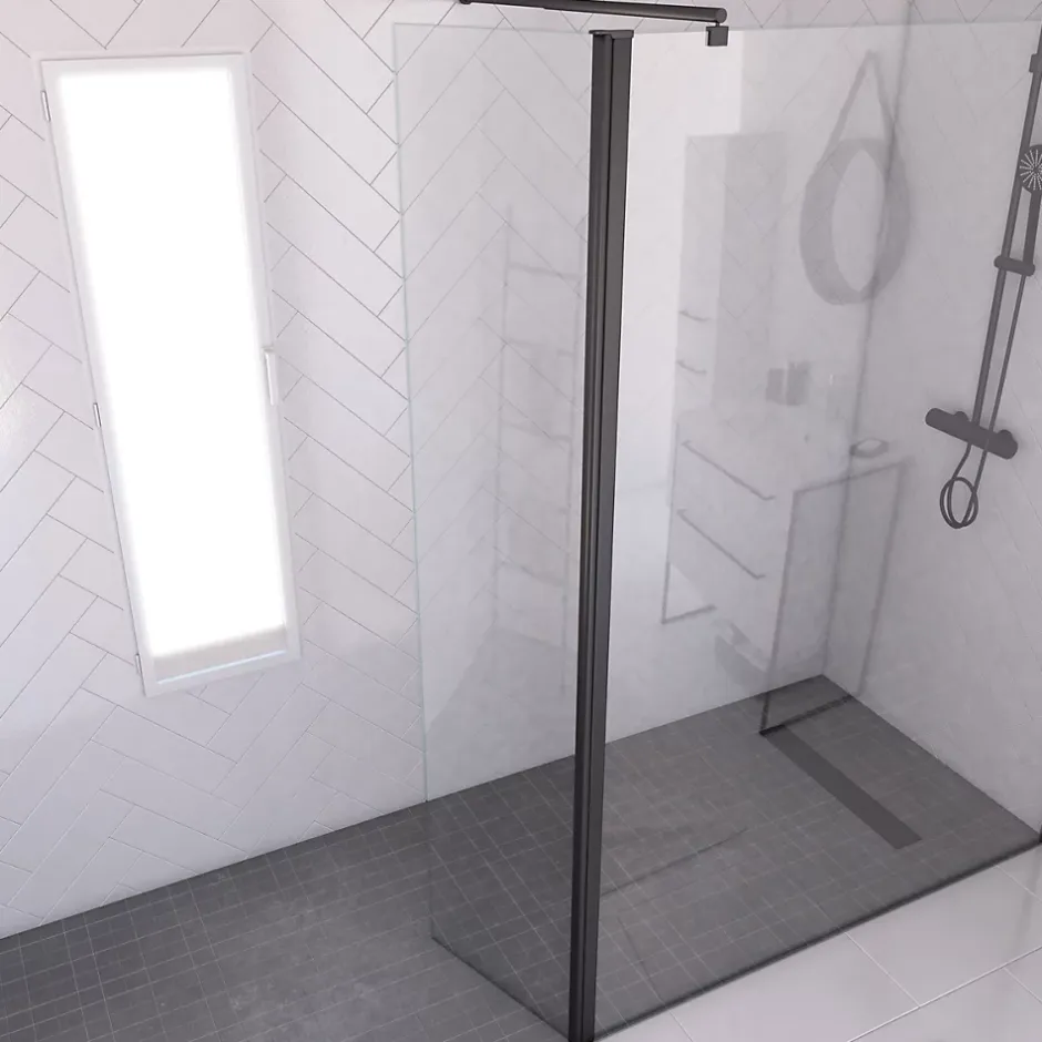 Aurlane Volet pivotant pour paroi de douche fixe - 40x200cm - Verre transparent 6mm - Profile Noir Mat* Paroi De Douche