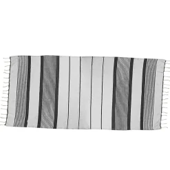 Vivezen Véritable fouta Tunisienne 1m x 2m tissage à plat 100% coton 380g - Blanc cassé et gris foncé -* Serviette De Bain