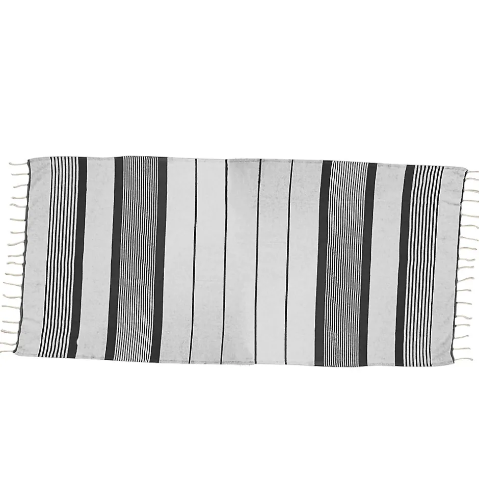 Vivezen Véritable fouta Tunisienne 1m x 2m tissage à plat 100% coton 380g - Blanc cassé et gris foncé -* Serviette De Bain