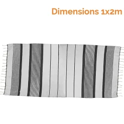 Vivezen Véritable fouta Tunisienne 1m x 2m tissage à plat 100% coton 380g - Blanc cassé et gris foncé -* Serviette De Bain