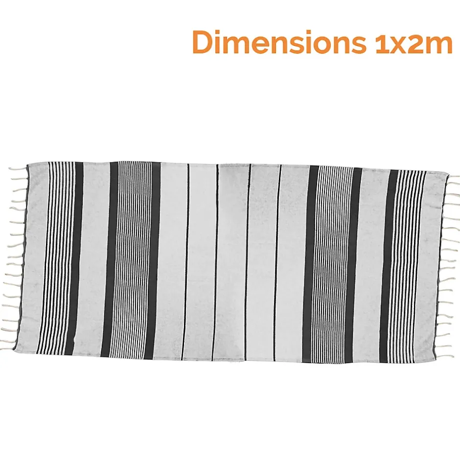 Vivezen Véritable fouta Tunisienne 1m x 2m tissage à plat 100% coton 380g - Blanc cassé et gris foncé -* Serviette De Bain