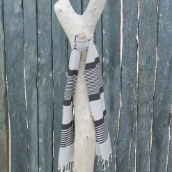 Vivezen Véritable fouta Tunisienne 1m x 2m tissage à plat 100% coton 380g - Blanc cassé et gris foncé -* Serviette De Bain