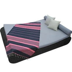 Vivezen Véritable fouta Tunisienne 1m x 2m tissage à plat 100% coton 380g - Gris foncé et rose -