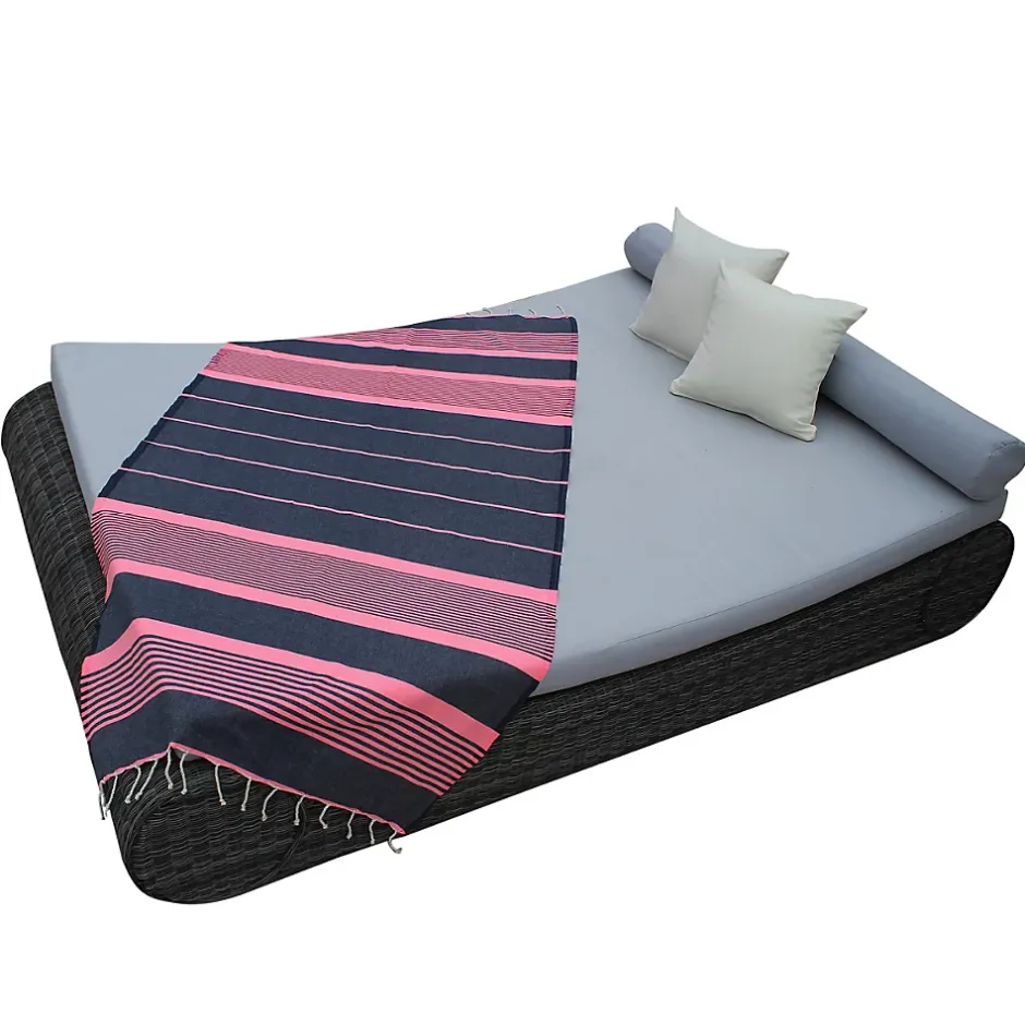 Vivezen Véritable fouta Tunisienne 1m x 2m tissage à plat 100% coton 380g - Gris foncé et rose -