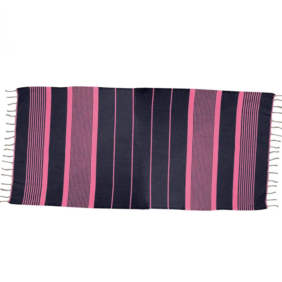 Vivezen Véritable fouta Tunisienne 1m x 2m tissage à plat 100% coton 380g - Gris foncé et rose -