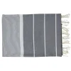 Vivezen Véritable fouta Tunisienne XXL 2m x 3m tissage à plat 100% coton 380g - Gris foncé et gris clair -