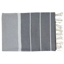 Vivezen Véritable fouta Tunisienne XXL 2m x 3m tissage à plat 100% coton 380g - Gris foncé et gris clair -