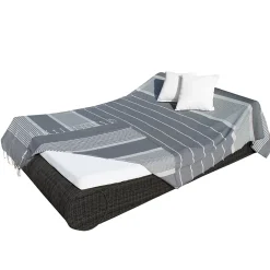 Vivezen Véritable fouta Tunisienne XXL 2m x 3m tissage à plat 100% coton 380g - Gris foncé et gris clair -