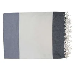 Vivezen Véritable fouta Tunisienne XXL 2m x 3m tissage à plat 100% coton 380g - Gris et beige -