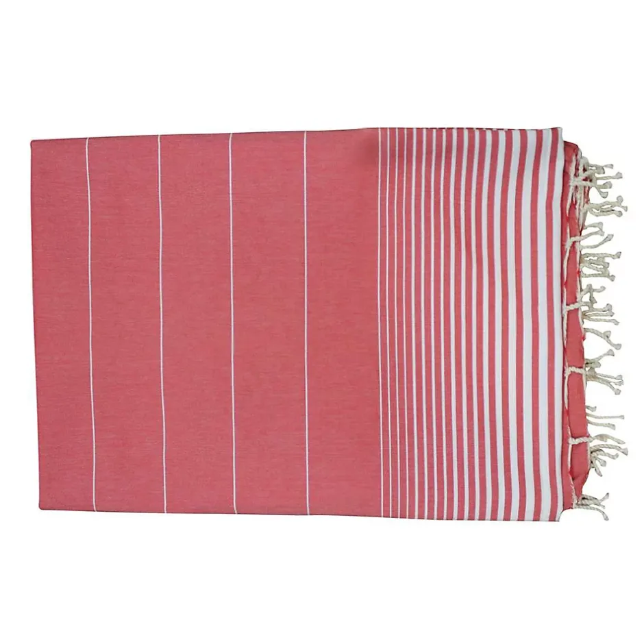 Vivezen Véritable fouta Tunisienne XXL 2m x 3m tissage à plat 100% coton 380g - Rouge vermeil et blanc -* Serviette De Bain