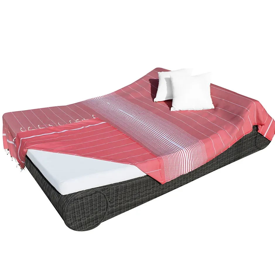 Vivezen Véritable fouta Tunisienne XXL 2m x 3m tissage à plat 100% coton 380g - Rouge vermeil et blanc -* Serviette De Bain