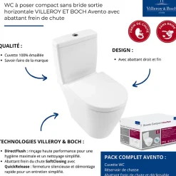 Villeroy & Boch WC à poser compact sans bride sortie horizontale VILLEROY ET BOCH Avento avec abattant frein de chute + Nettoyant