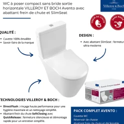 Villeroy & Boch WC à poser compact sans bride sortie horizontale VILLEROY ET BOCH Avento avec abattant frein de chute et SlimSeat + Nettoyant
