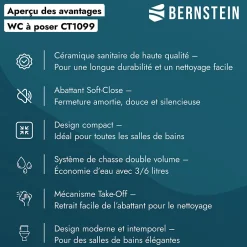 Bernstein WC à poser CT1099 - arrivée d'eau en haut - avec abattant Soft-Close
