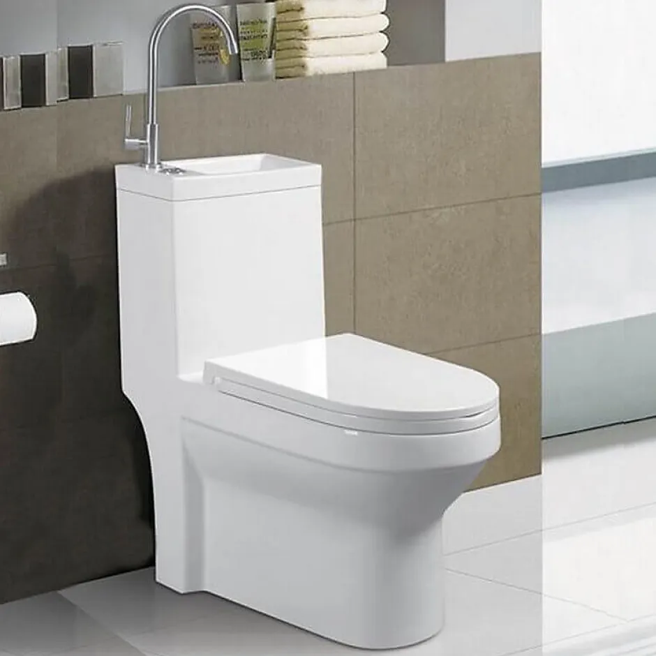 Rue Du Bain WC à Poser Monobloc avec Lave main intégré Céramique 39x68cm - Creativ* Wc À Poser
