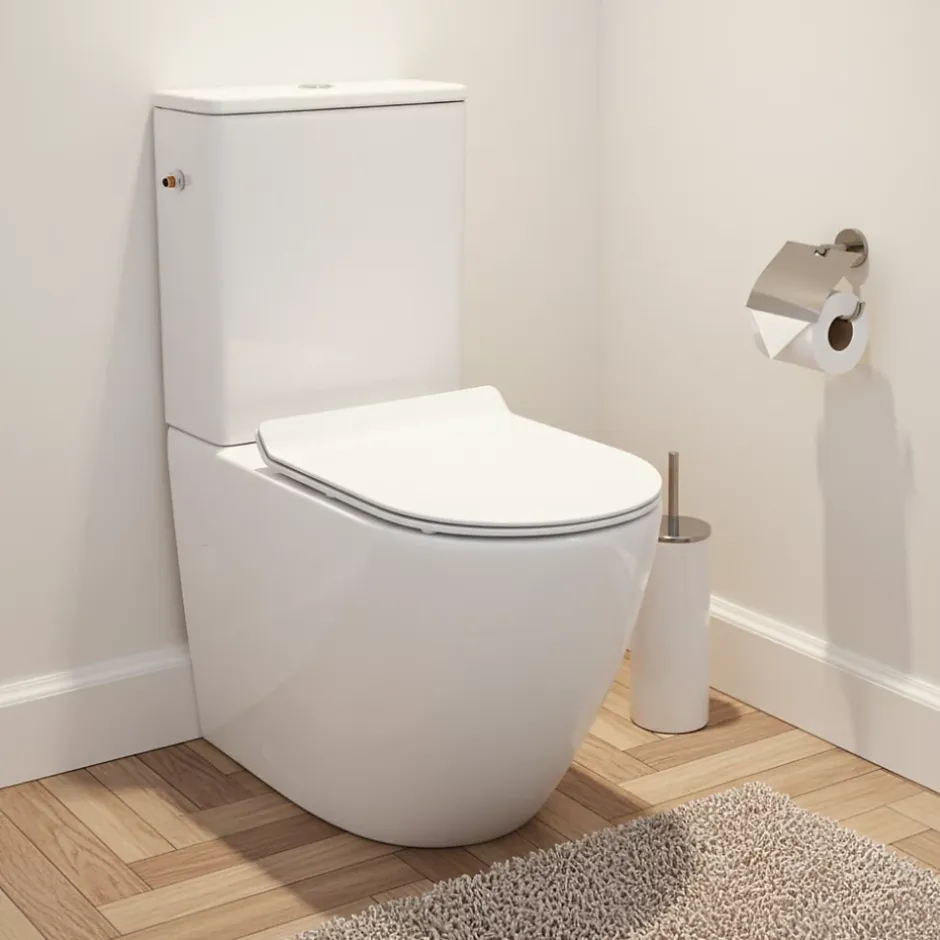 Ceramia WC à poser sans bride en céramique avec abattant SoftClose + réservoir de chasse, alimentation latérale, blanc (CEPX030RREXVP)