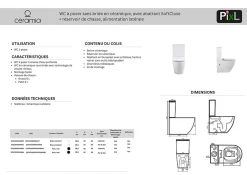 Ceramia WC à poser sans bride en céramique avec abattant SoftClose + réservoir de chasse, alimentation latérale, blanc (CEPX030RREXVP)