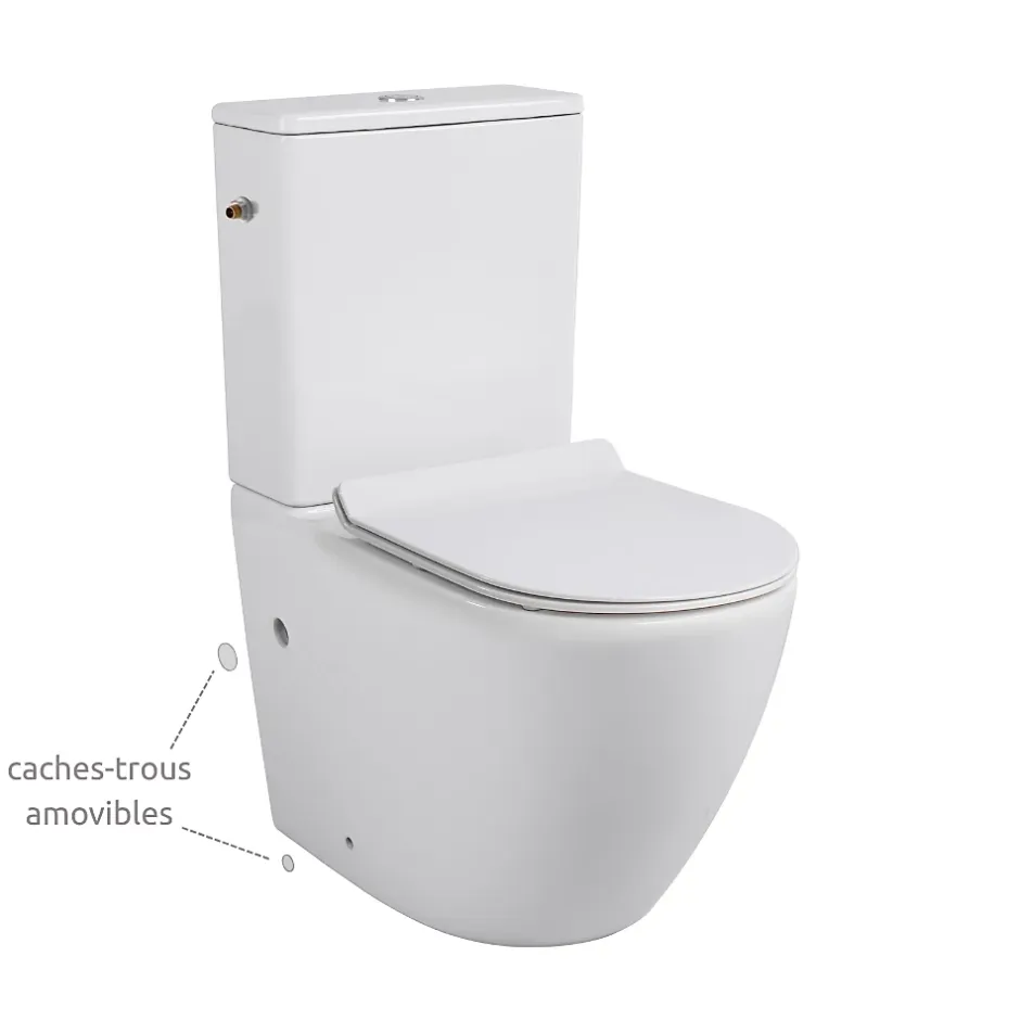 Ceramia WC à poser sans bride en céramique avec abattant SoftClose + réservoir de chasse, alimentation latérale, blanc (CEPX030RREXVP)