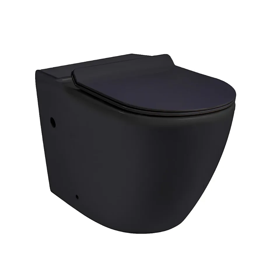 Ceramia WC à poser sans bride en céramique avec abattant SoftClose + réservoir de chasse, alimentation latérale, noir (CEPX030RREXVPBKM)* Wc À Poser