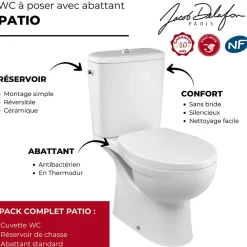 Jacob Delafon WC à poser sans bride sortie horizontale Patio avec abattant standard* Wc À Poser
