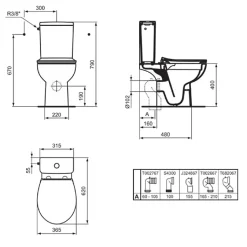 Ideal Standard WC à poser sans bride sortie horizontale TIRSO RimLS+ avec abattant frein de chute