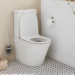 Jacob Delafon WC à poser sans bride sortie universelle Rodin+ avec abattant frein de chute + tabouret physiologique bois