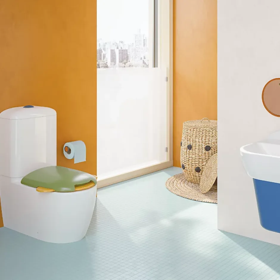 Vitra WC à poser sans bride Sento Kids Blanc + réservoir + abattant vert et jaune* Wc À Poser