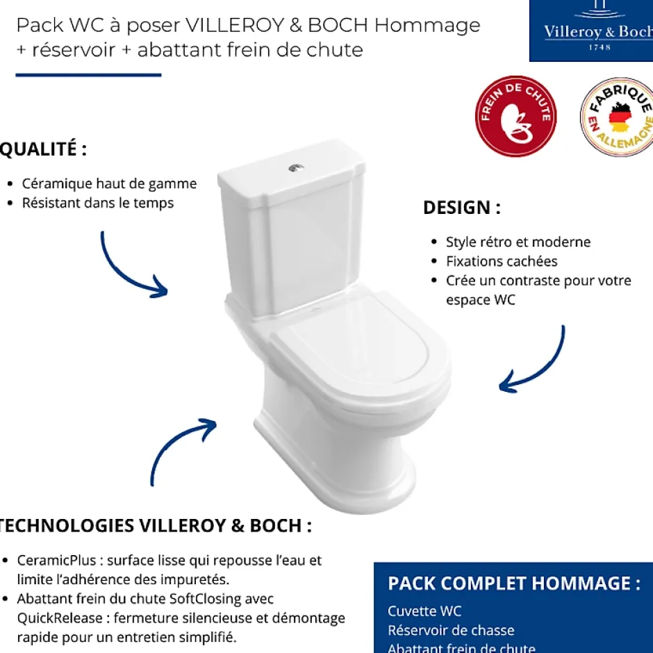 Villeroy & Boch WC à poser VILLEROY ET BOCH Hommage + abattant* Wc À Poser