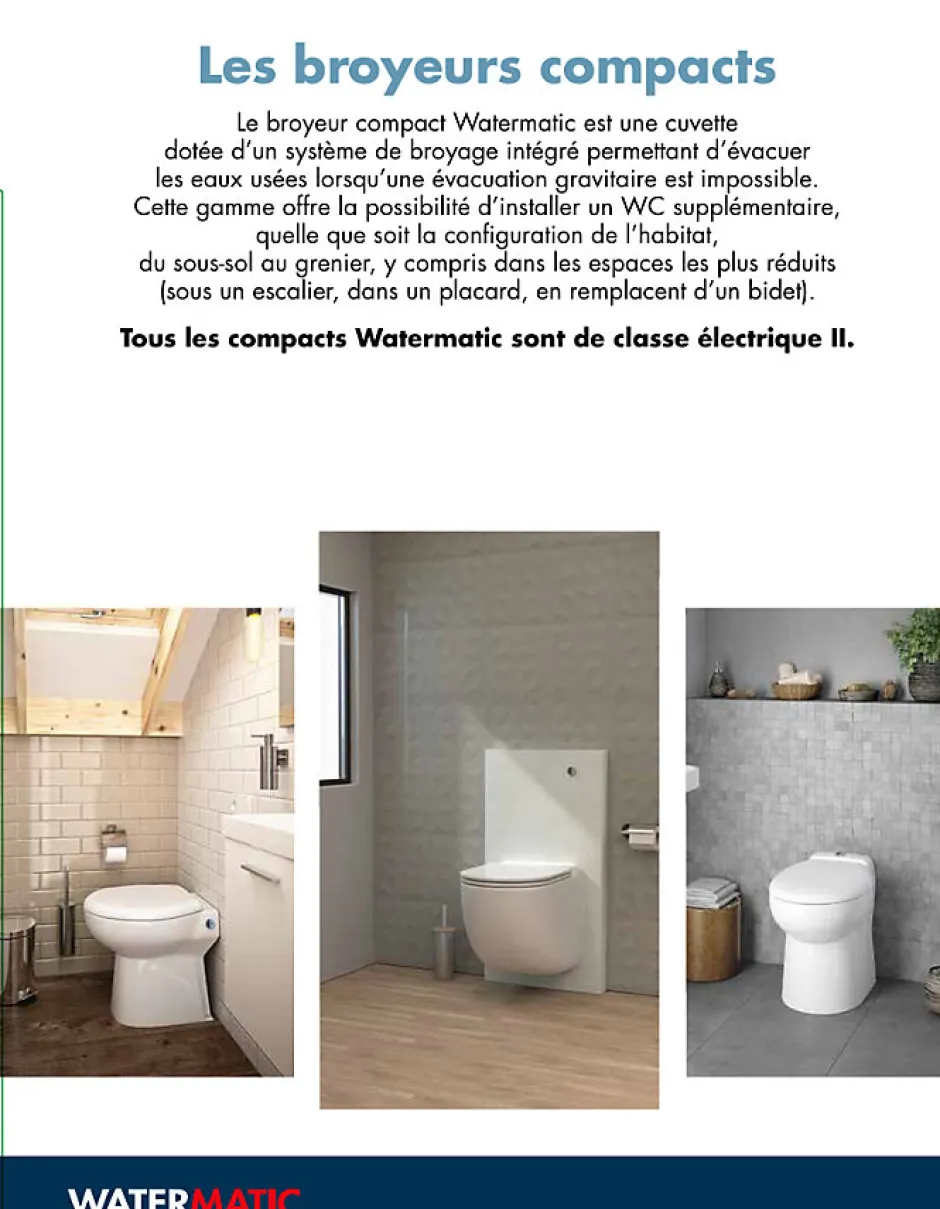 Watermatic WC au sol Sanibroyeur à relevage intégrée cuvette compacte 54,5x36 raccordement 1 lave-mains inclus W30SP Silence blanc