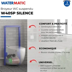 Watermatic WC broyeur suspendu W40SP Silence avec abattant* Wc Chimique Et Broyeur