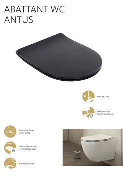 Schulte Wc Déclipsable - Avec Frein De Chute - Lunette Et Couvercle - Duroplast - Noir* Abattant Wc