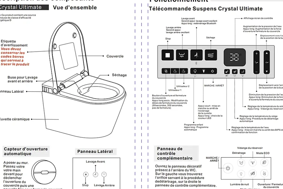 Toptoilet WC Japonais Suspendu Crystal Ultimate
